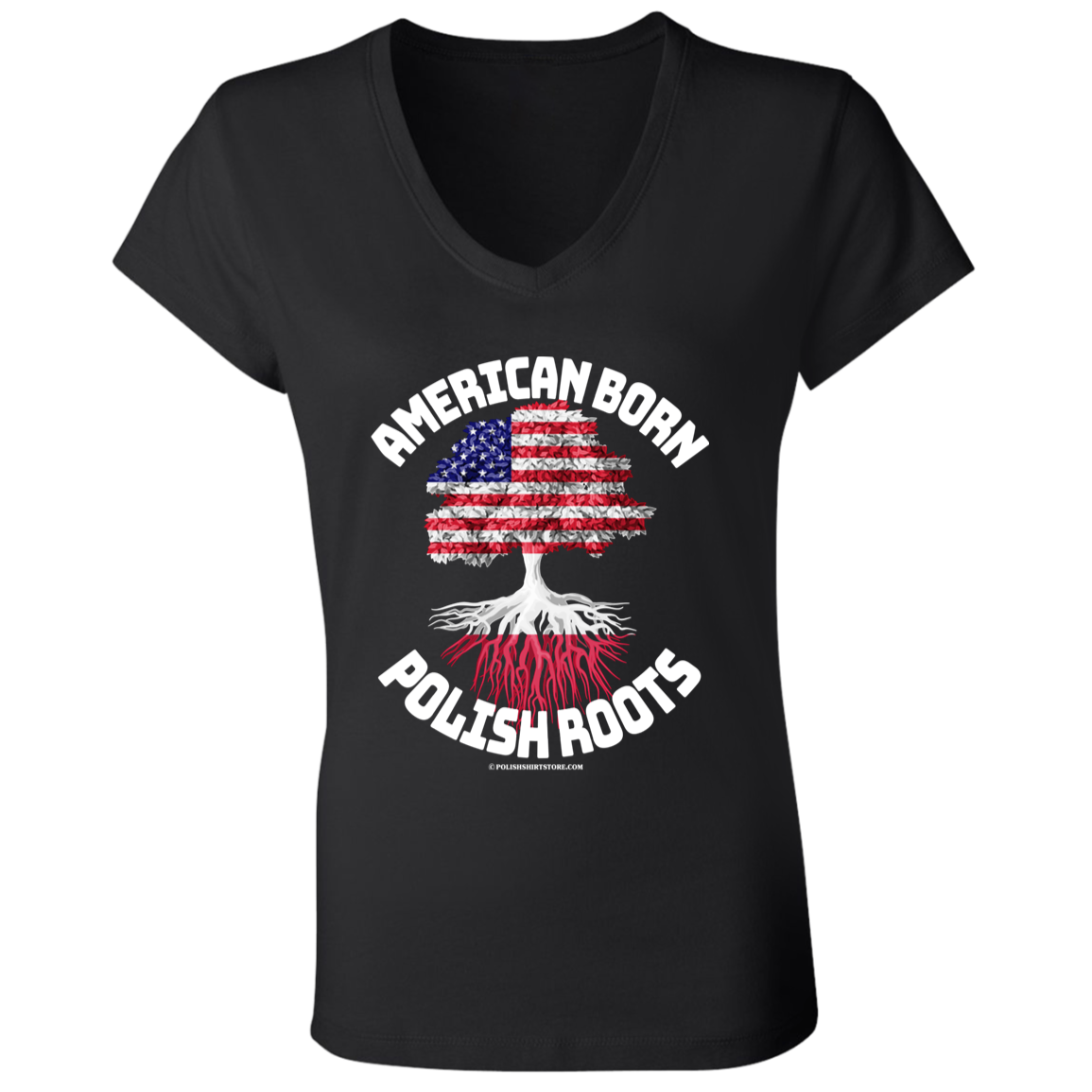 American Born Polish Roots Apparel CustomCat B6005 Ladies' Jersey V-Neck T-Shirt Black S