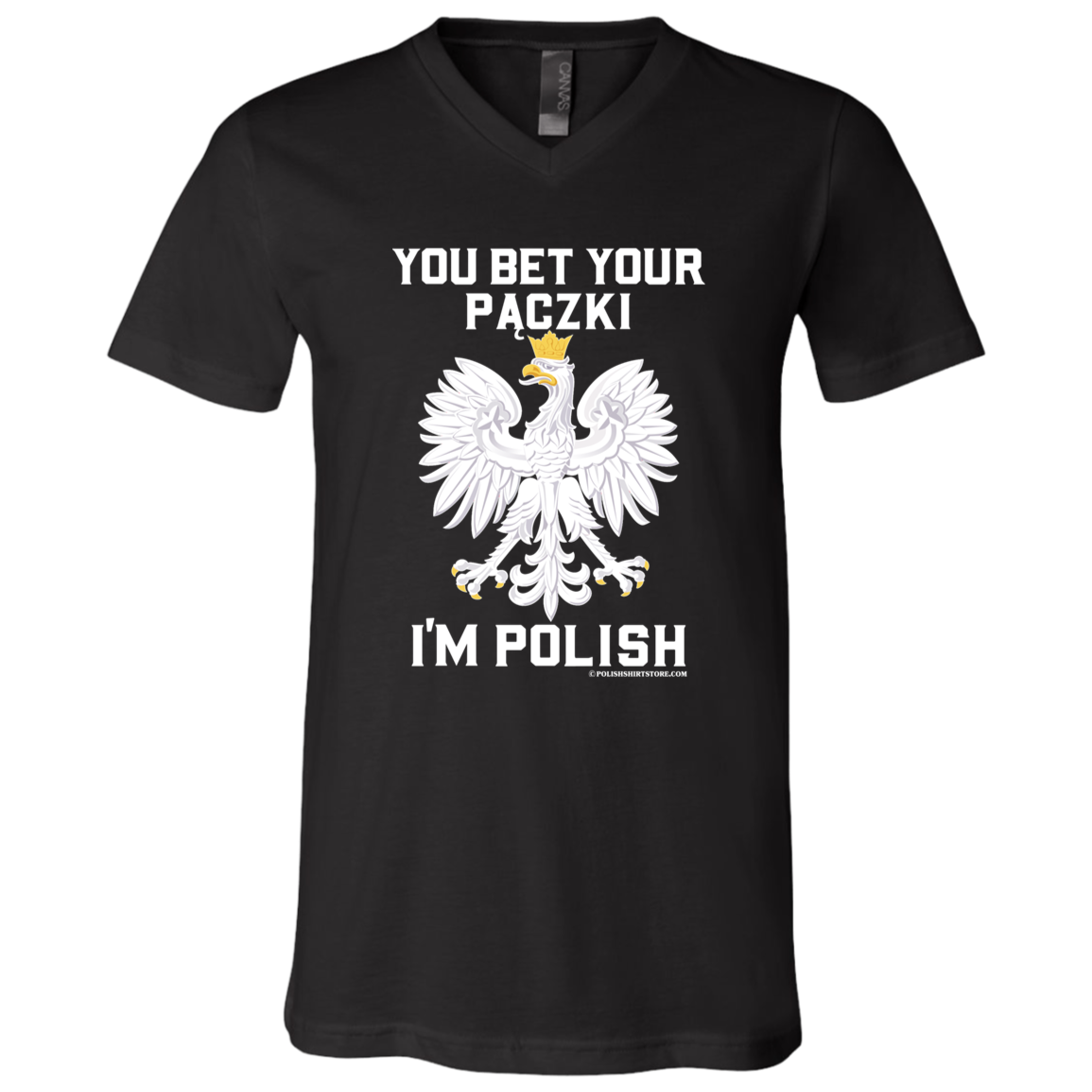 You Bet Your Paczki I'm Polish Apparel CustomCat 3005 Unisex Jersey SS V-Neck T-Shirt Black X-Small