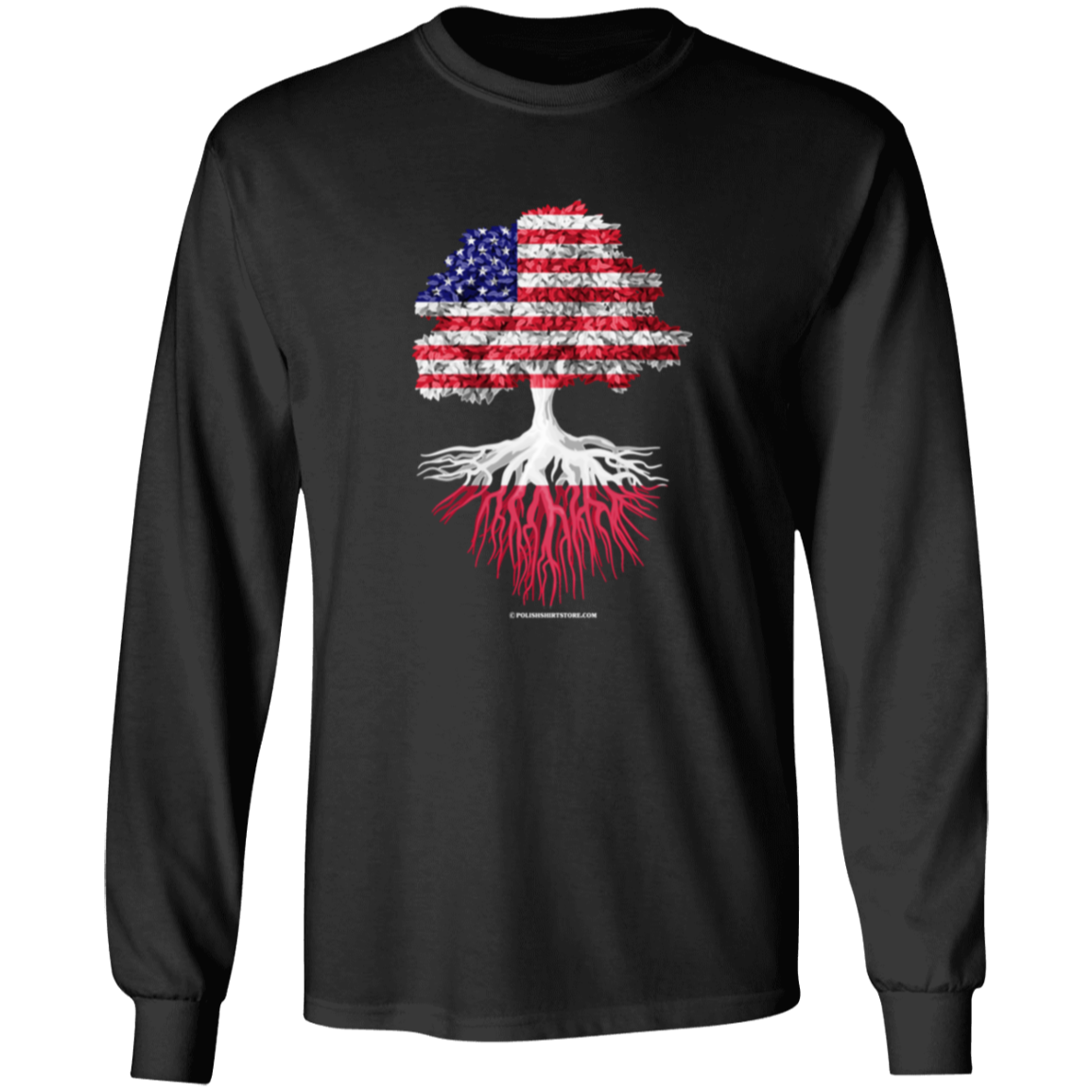 American With Polish Ancestry Family Tree Apparel CustomCat G240 LS Ultra Cotton T-Shirt Black S