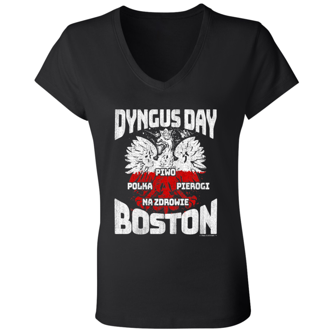 Dyngus Day Boston Apparel CustomCat B6005 Ladies' Jersey V-Neck T-Shirt Black S