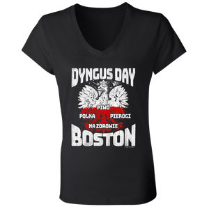 Dyngus Day Boston - B6005 Ladies' Jersey V-Neck T-Shirt / Black / S - Polish Shirt Store