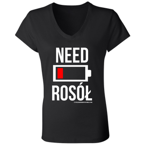 Need Rosol Battery Low - B6005 Ladies' Jersey V-Neck T-Shirt / Black / S - Polish Shirt Store