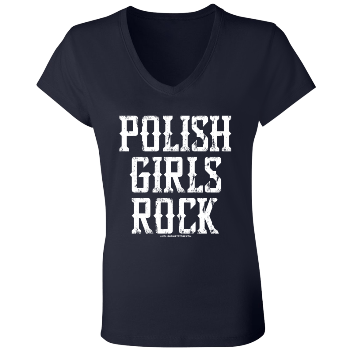 Polish Girls Rock V-Neck Tee T-Shirts CustomCat Navy S 