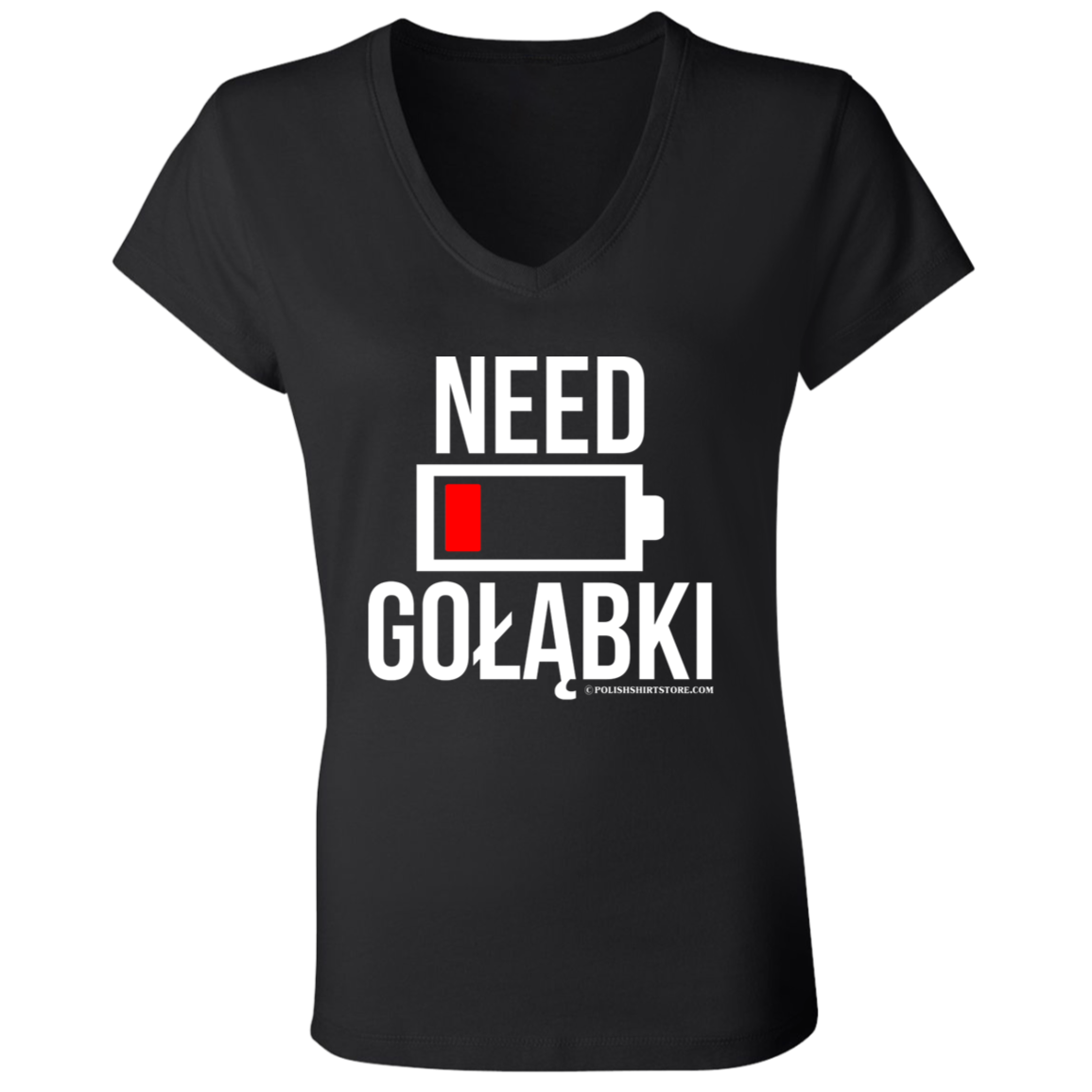 Need Golabki Battery Low Apparel CustomCat B6005 Ladies' Jersey V-Neck T-Shirt Black S