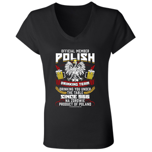 Polish Drinking Team Drinking You Under The Table Since 966 - B6005 Ladies' Jersey V-Neck T-Shirt / Black / S - Polish Shirt Store