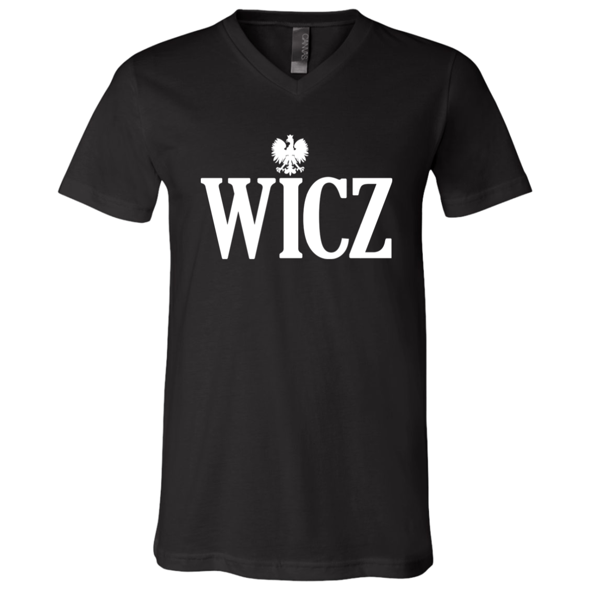 WICZ Polish Surname Ending Apparel CustomCat 3005 Unisex Jersey SS V-Neck T-Shirt Black X-Small