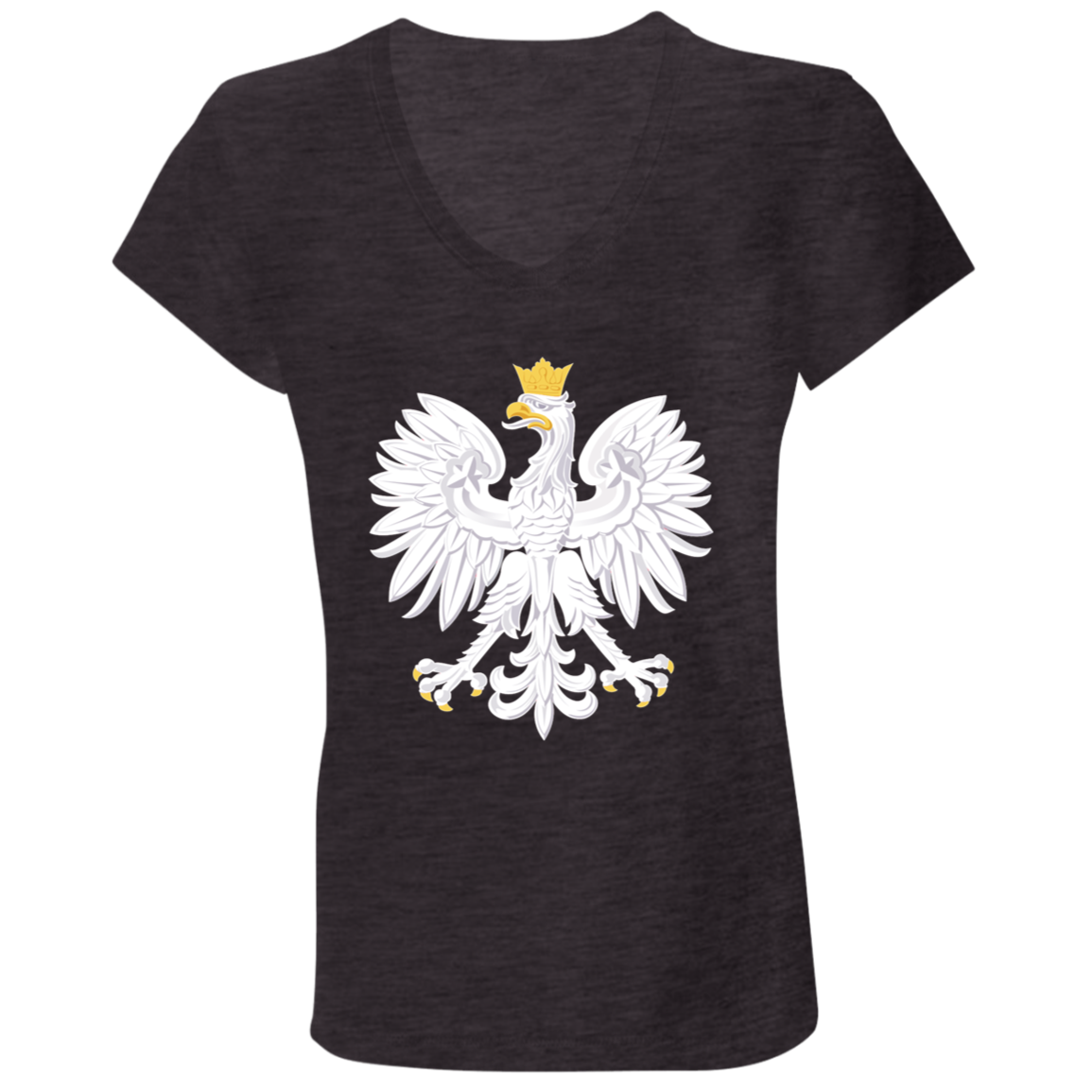 Polish Eagle Ladies' V-Neck T-Shirt T-Shirts CustomCat Dark Grey Heather S 