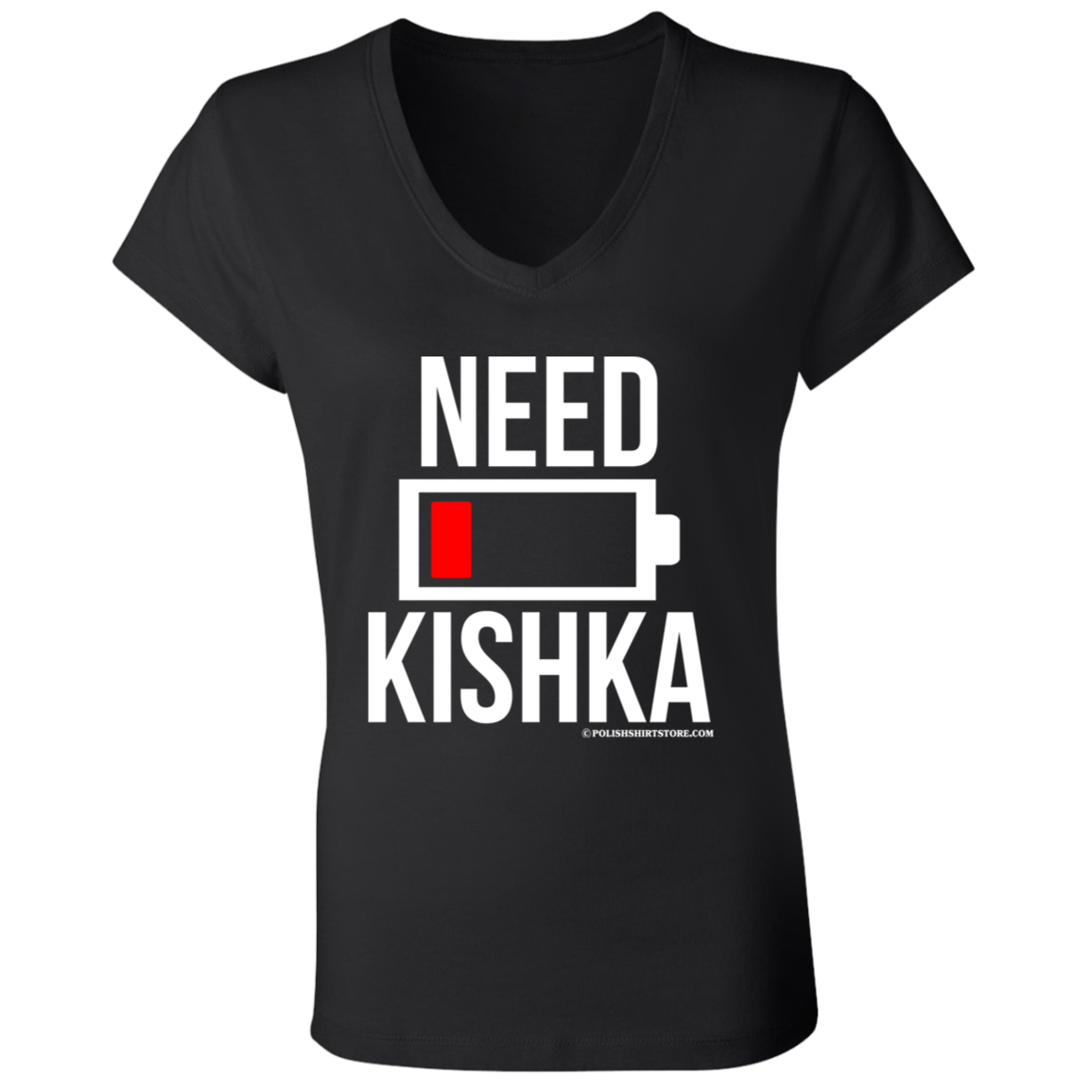 Need Kishka Battery Low Apparel CustomCat B6005 Ladies' Jersey V-Neck T-Shirt Black S