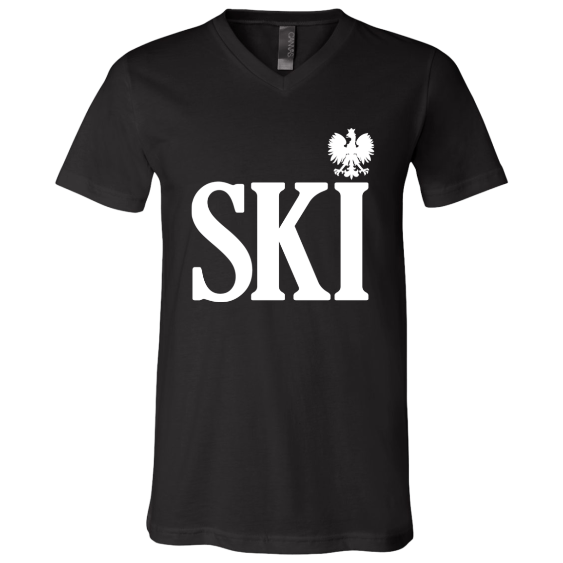 SKI Polish Surname Ending Apparel CustomCat 3005 Unisex Jersey SS V-Neck T-Shirt Black X-Small
