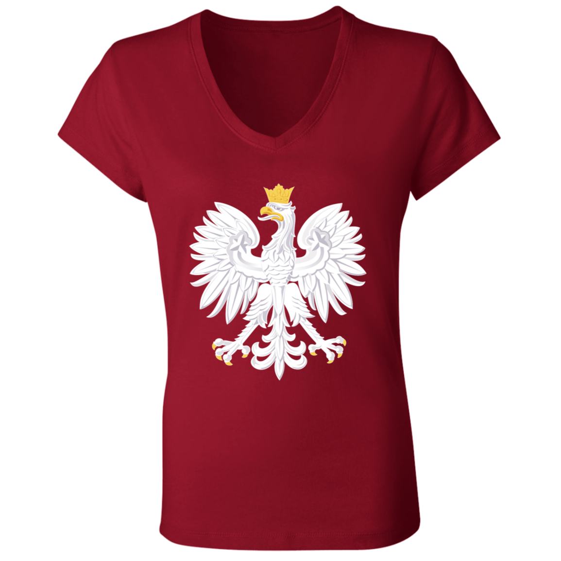 Polish Eagle Ladies&#39; V-Neck T-Shirt T-Shirts CustomCat Red S 