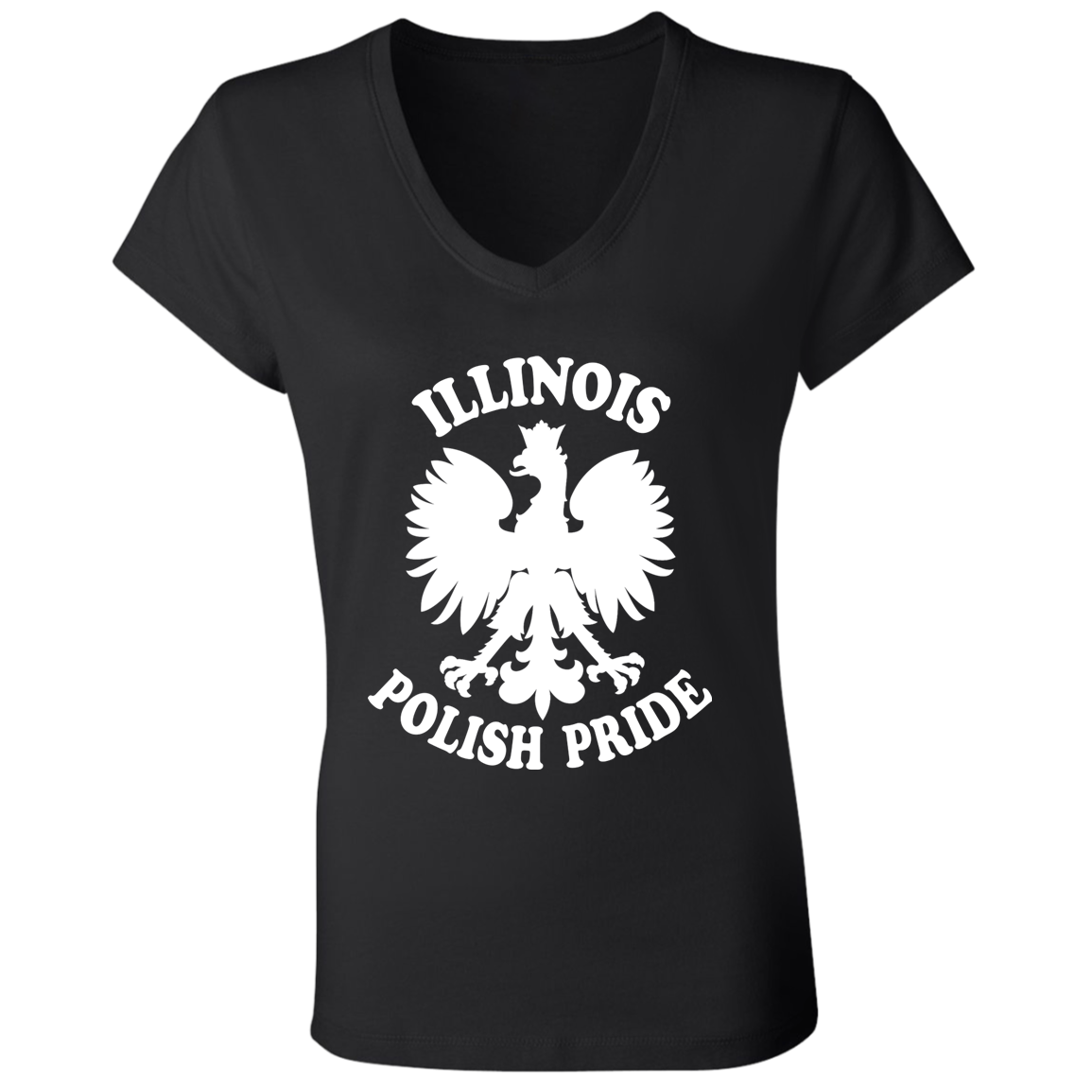 Illinois Polish Pride Apparel CustomCat B6005 Ladies' Jersey V-Neck T-Shirt Black S