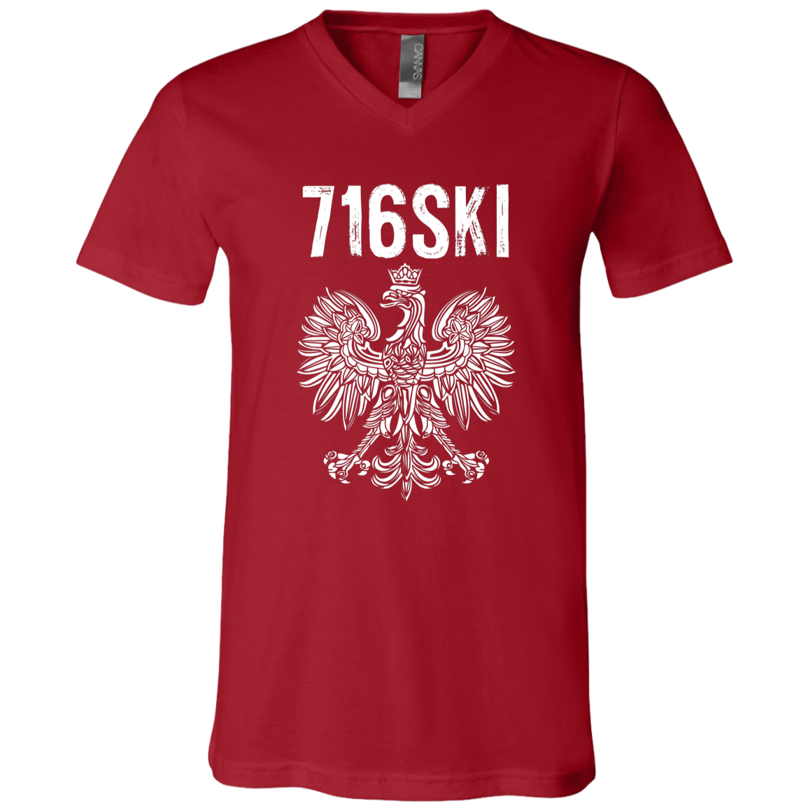 716SKI Buffalo New York Polish Pride Apparel CustomCat 3005 Unisex Jersey SS V-Neck T-Shirt Canvas Red X-Small