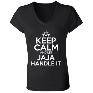 Keep Calm And Let Jaja Handle It - B6005 Ladies' Jersey V-Neck T-Shirt / Black / S - Polish Shirt Store
