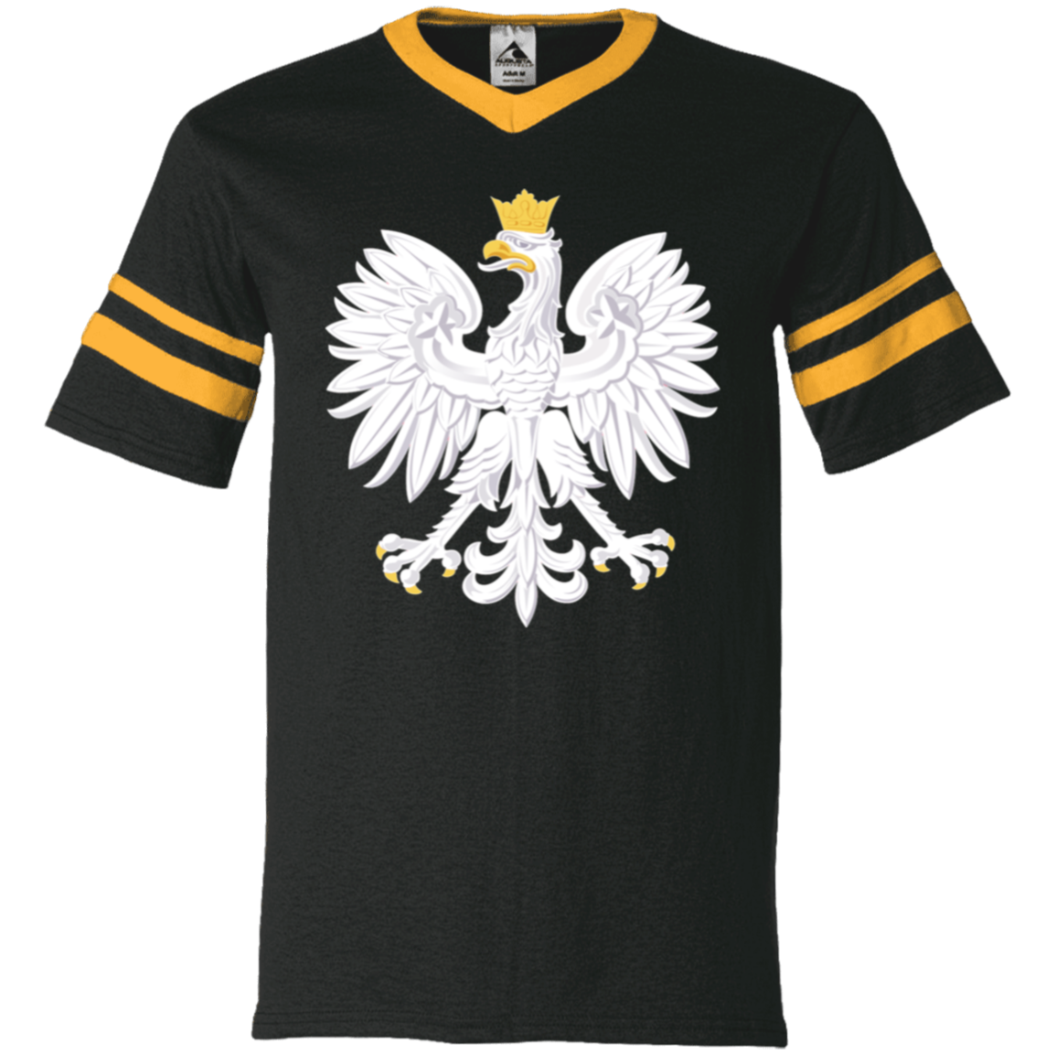 Polish Eagle V-Neck Sleeve Stripe Jersey T-Shirts CustomCat Black/Gold S 