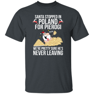 Santa Stopped in Poland for Pierogi - G500 5.3 oz. T-Shirt / Dark Heather / S - Polish Shirt Store