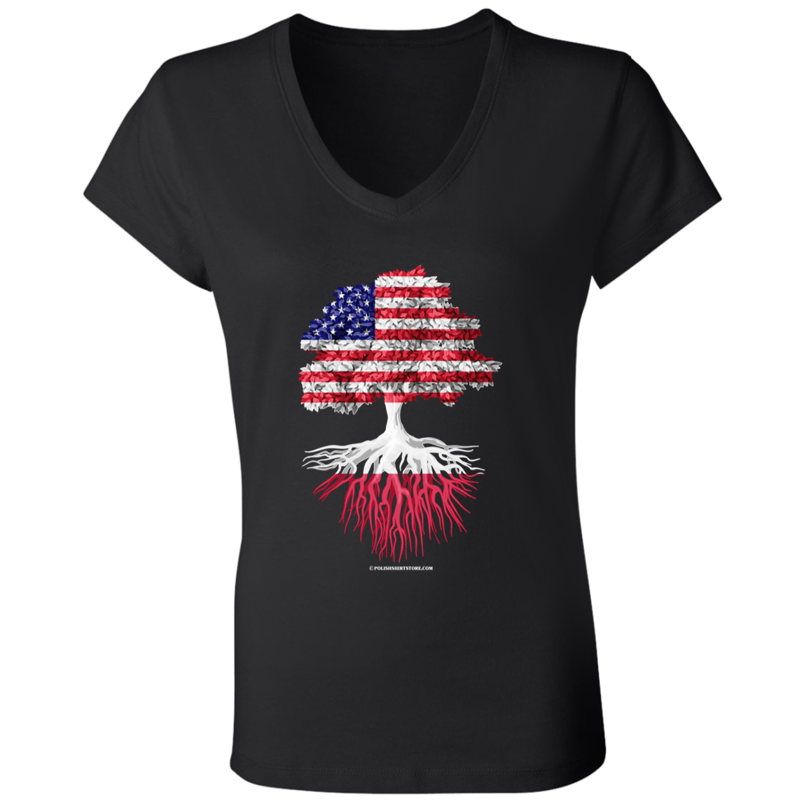 American With Polish Ancestry Family Tree Apparel CustomCat B6005 Ladies' Jersey V-Neck T-Shirt Black S