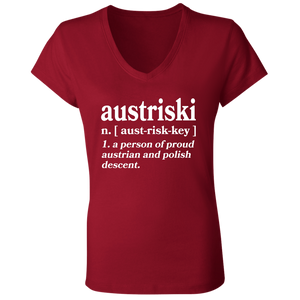 Austriski A Person Of Austrian Polish Descent - B6005 Ladies' Jersey V-Neck T-Shirt / Red / S - Polish Shirt Store