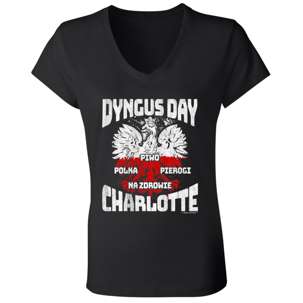 Dyngus Day Charlotte Apparel CustomCat B6005 Ladies' Jersey V-Neck T-Shirt Black S