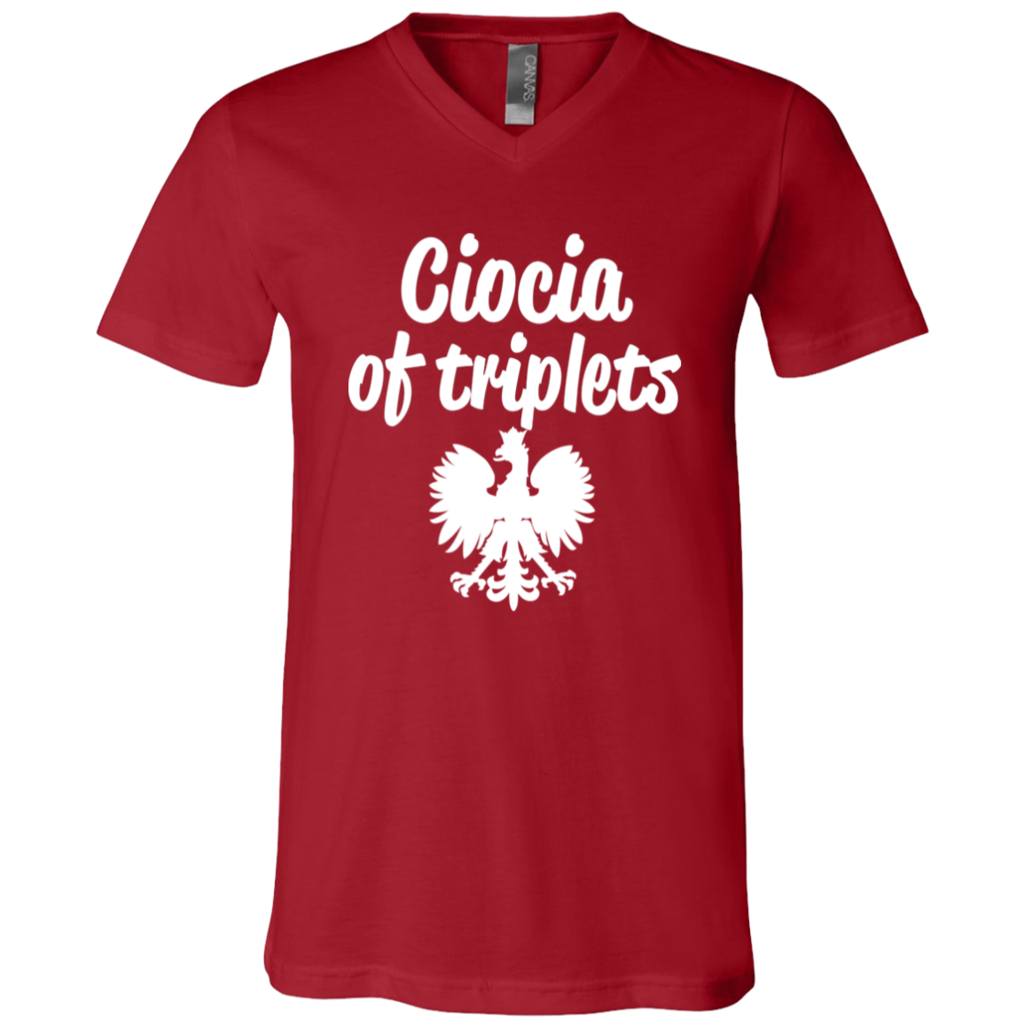 Ciocia of Triplets Apparel CustomCat 3005 Unisex Jersey SS V-Neck T-Shirt Canvas Red X-Small