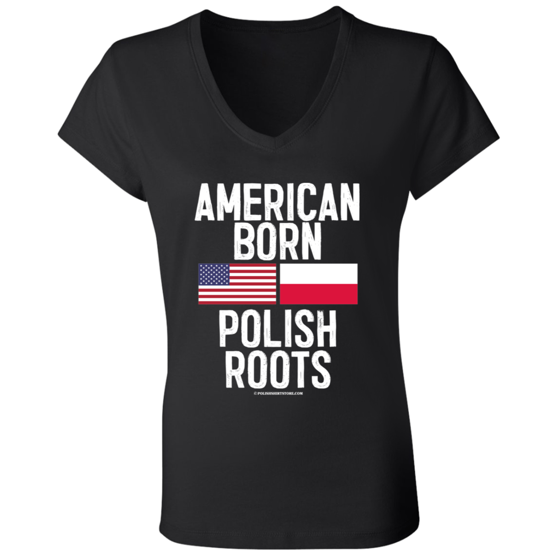 American Born Polish Roots With Flags Apparel CustomCat B6005 Ladies' Jersey V-Neck T-Shirt Black S