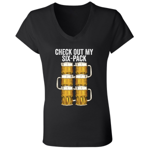 Check Out My Six Pack Beer - B6005 Ladies' Jersey V-Neck T-Shirt / Black / S - Polish Shirt Store
