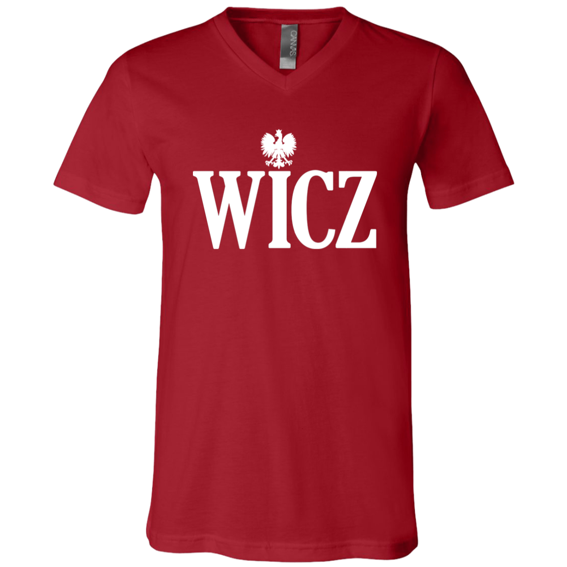 WICZ Polish Surname Ending Apparel CustomCat 3005 Unisex Jersey SS V-Neck T-Shirt Canvas Red X-Small