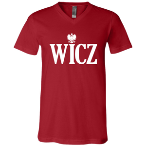WICZ Polish Surname Ending - 3005 Unisex Jersey SS V-Neck T-Shirt / Canvas Red / X-Small - Polish Shirt Store