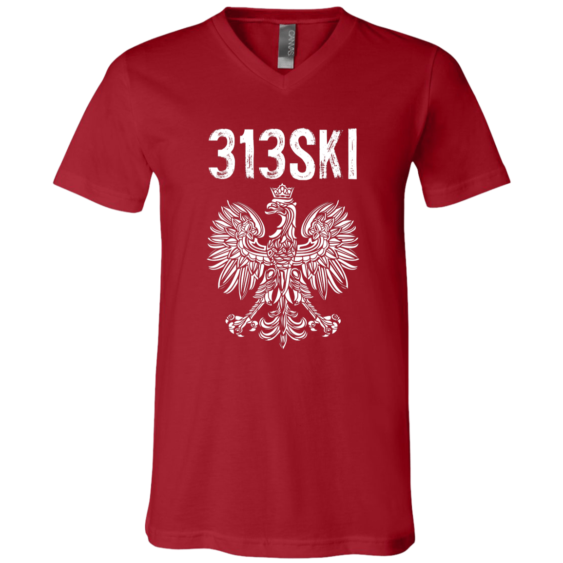 313SKI Detroit Michigan Polish Pride Apparel CustomCat 3005 Unisex Jersey SS V-Neck T-Shirt Canvas Red X-Small