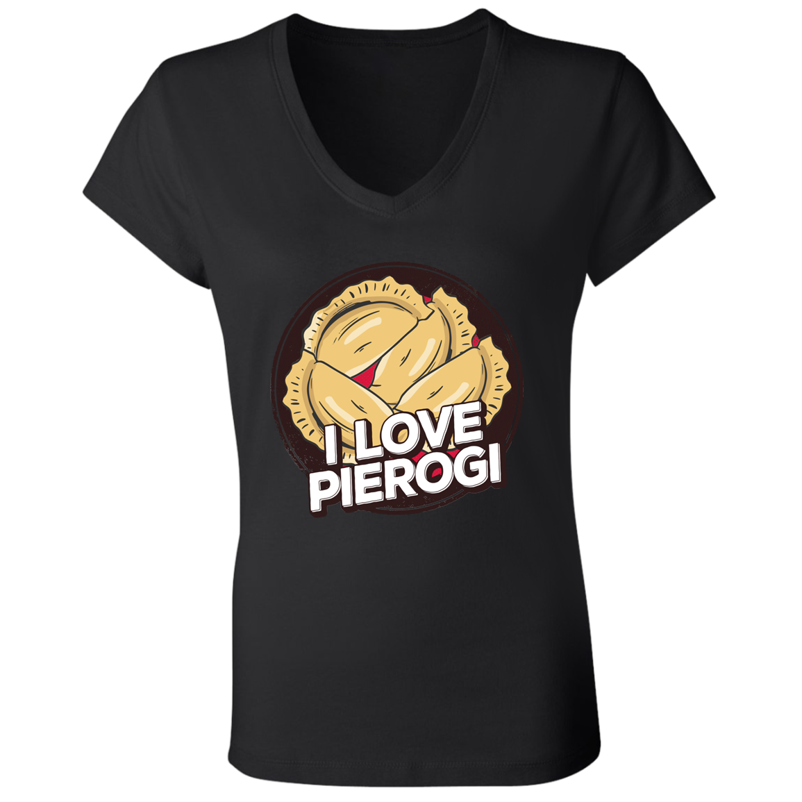 I Love Pierogi Apparel CustomCat B6005 Ladies' Jersey V-Neck T-Shirt Black S