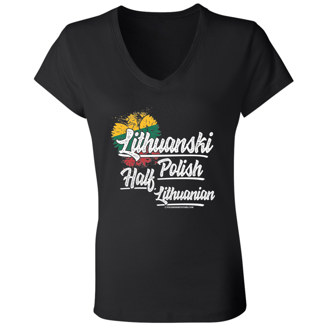 Lithuanski Half Lithuania Half Polish Apparel CustomCat B6005 Ladies' Jersey V-Neck T-Shirt Black S