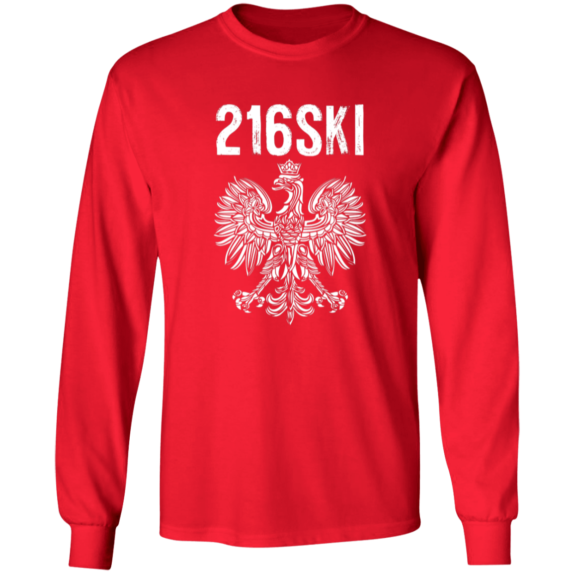 216SKI Cleveland Ohio Polish Pride Apparel CustomCat G240 LS Ultra Cotton T-Shirt Red S