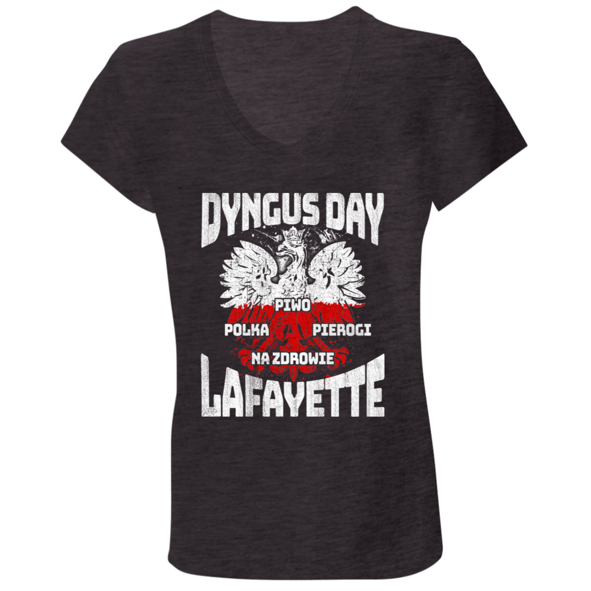 Dyngus Day Lafayette Apparel CustomCat B6005 Ladies' Jersey V-Neck T-Shirt Dark Grey Heather S