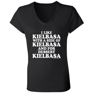 Kielbasa With A Side Of Kielbasa - B6005 Ladies' Jersey V-Neck T-Shirt / Black / S - Polish Shirt Store
