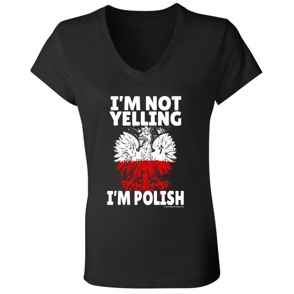 I'm Not Yelling I'm Polish Apparel CustomCat B6005 Ladies' Jersey V-Neck T-Shirt Black S