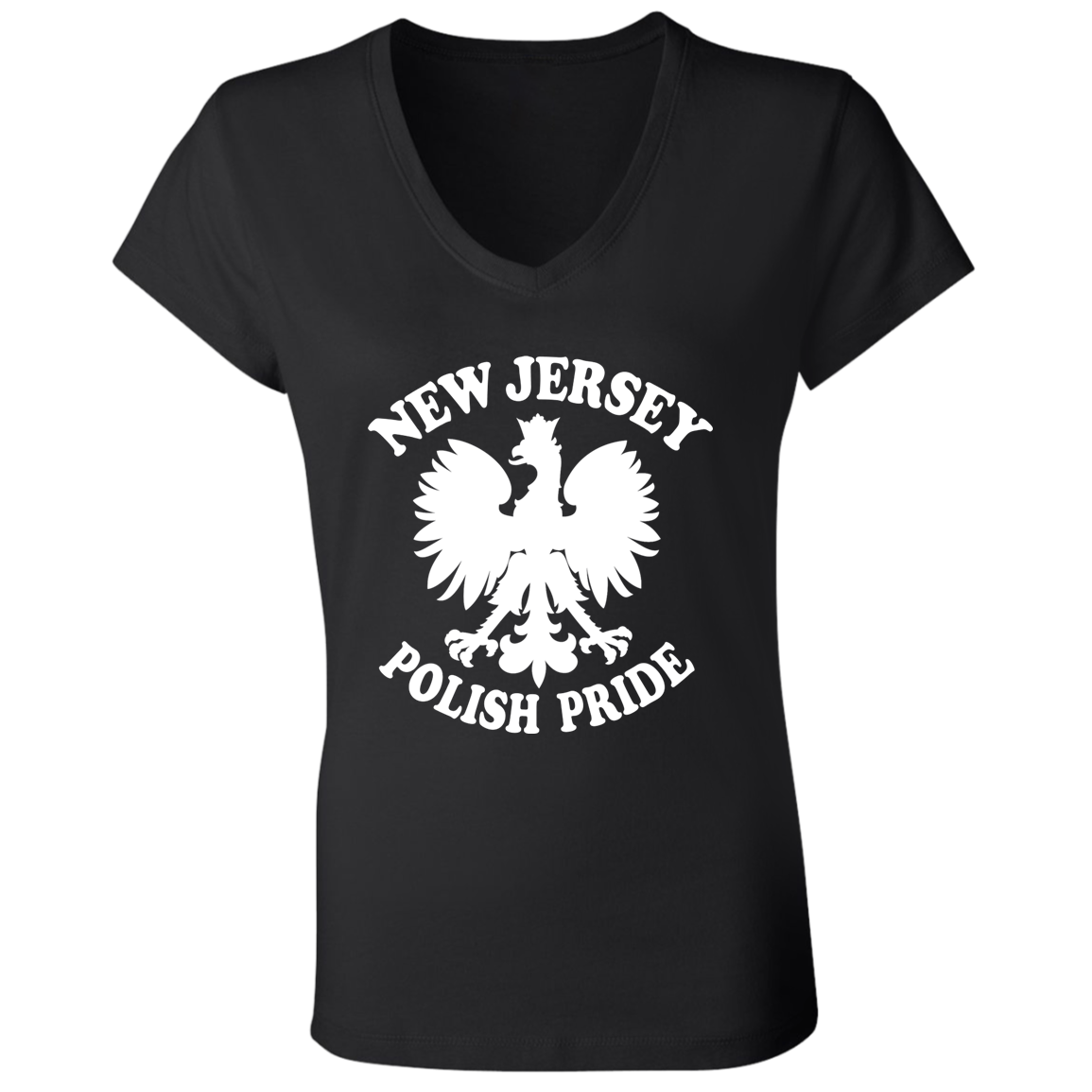 New Jersey Polish Pride Apparel CustomCat B6005 Ladies' Jersey V-Neck T-Shirt Black S