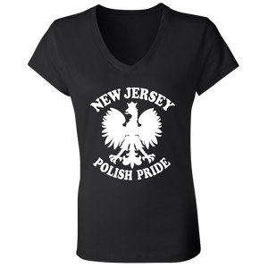 New Jersey Polish Pride - B6005 Ladies' Jersey V-Neck T-Shirt / Black / S - Polish Shirt Store