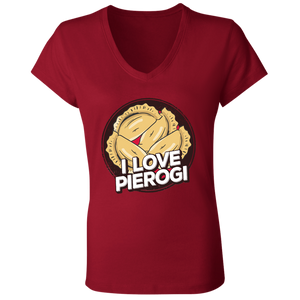I Love Pierogi - B6005 Ladies' Jersey V-Neck T-Shirt / Red / S - Polish Shirt Store