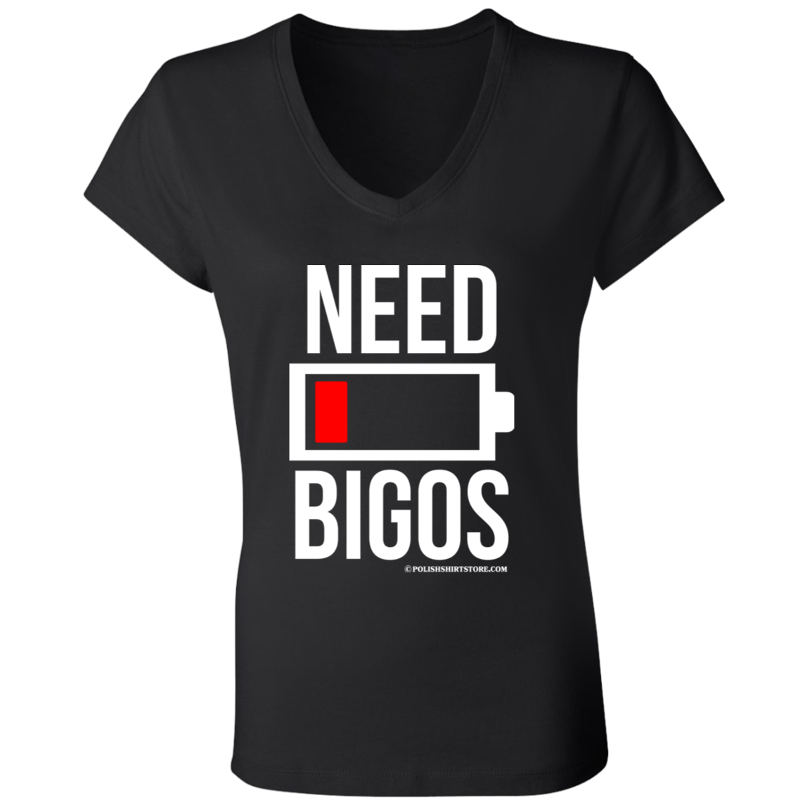 Need Bigos Battery Low Apparel CustomCat B6005 Ladies' Jersey V-Neck T-Shirt Black S