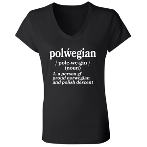 Polwegian - Norwegian and Polish Descent - B6005 Ladies' Jersey V-Neck T-Shirt / Black / S - Polish Shirt Store