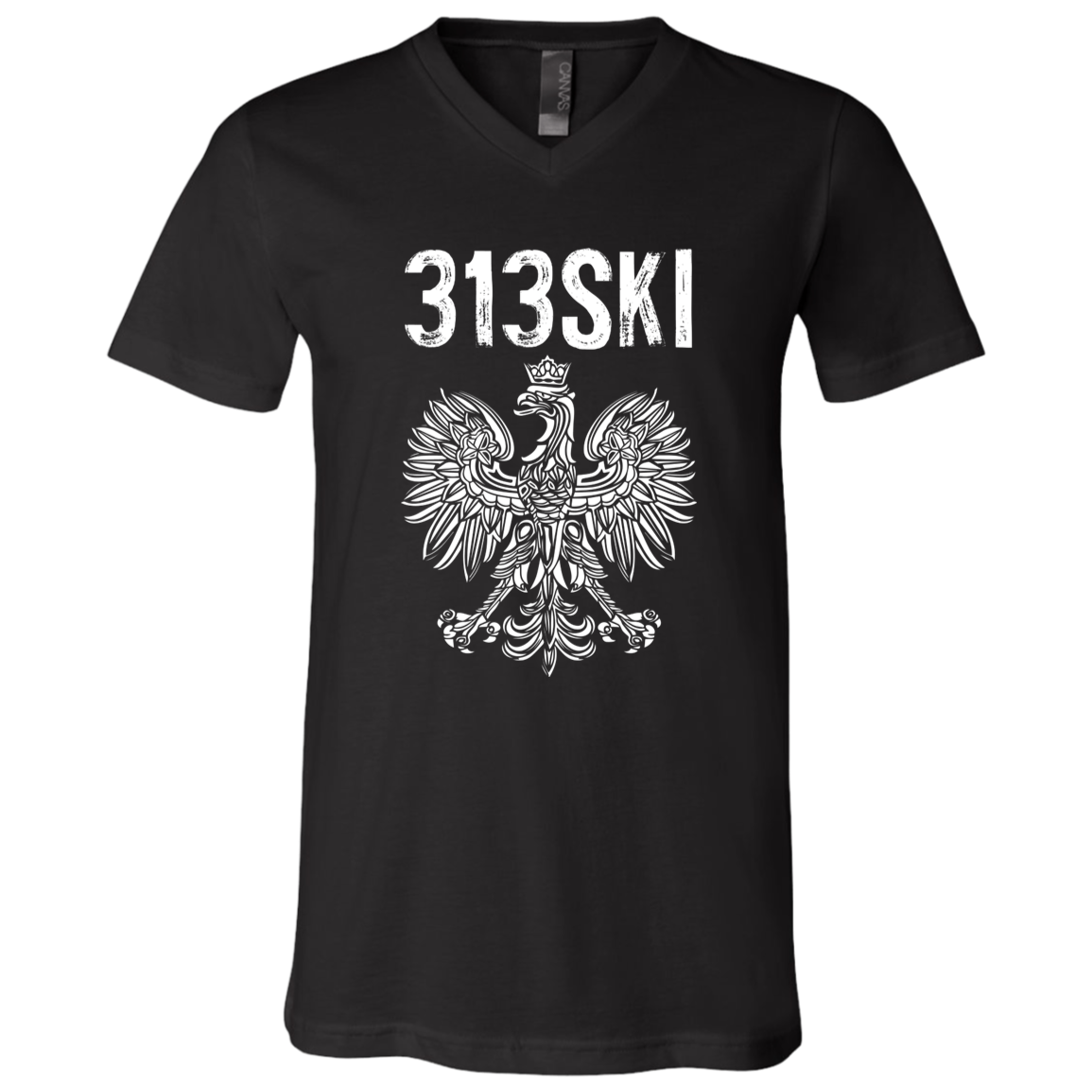 313SKI Detroit Michigan Polish Pride Apparel CustomCat 3005 Unisex Jersey SS V-Neck T-Shirt Black X-Small