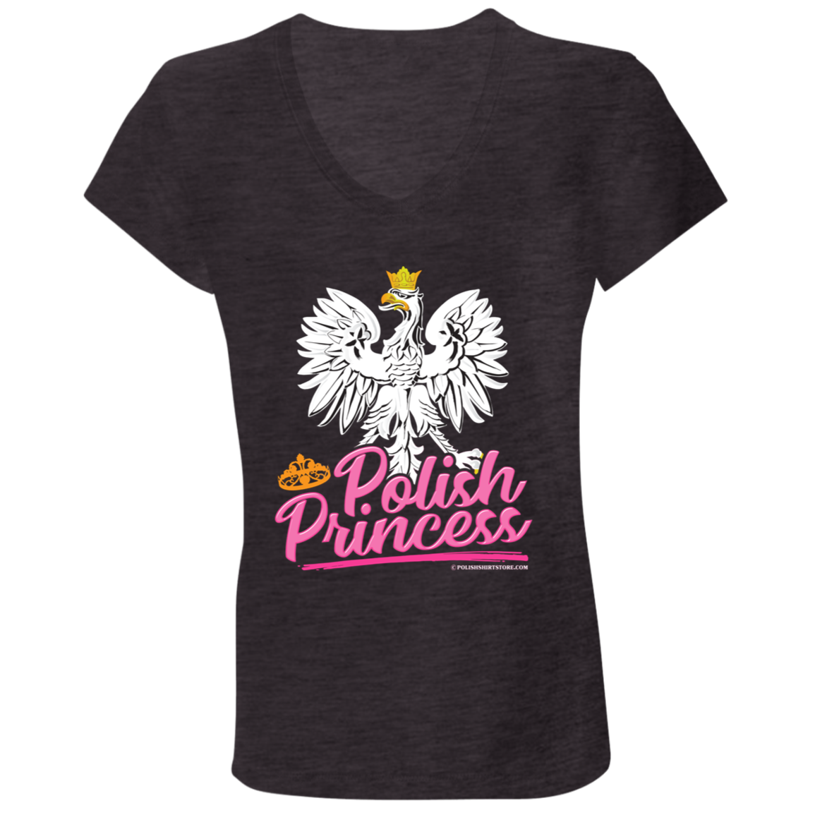 Polish Princess V-Neck T-Shirt T-Shirts CustomCat Dark Grey Heather S 