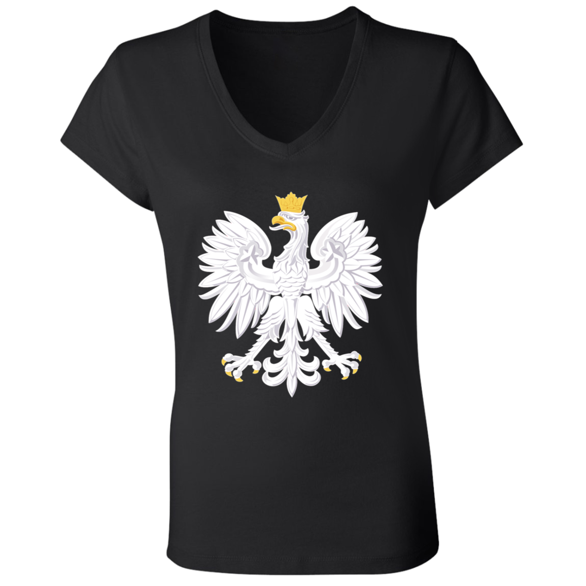 Polish Eagle Ladies' V-Neck T-Shirt T-Shirts CustomCat Black S 