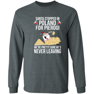 Santa Stopped in Poland for Pierogi - G240 LS Ultra Cotton T-Shirt / Dark Heather / S - Polish Shirt Store