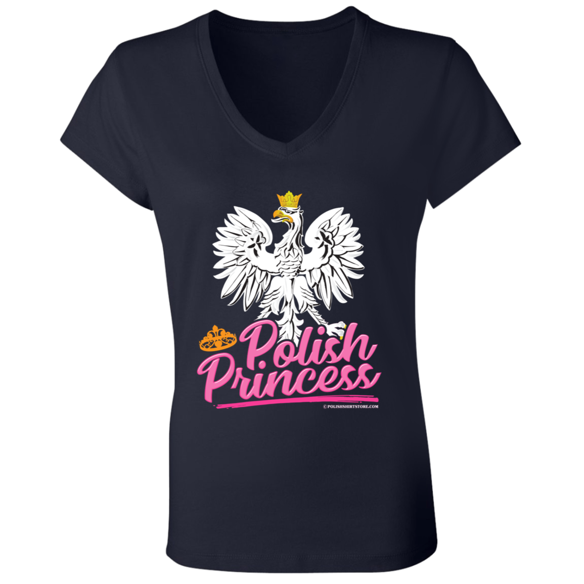 Polish Princess V-Neck T-Shirt T-Shirts CustomCat Navy S 