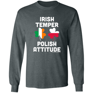 Irish Temper Polish Attitude - G240 LS Ultra Cotton T-Shirt / Dark Heather / S - Polish Shirt Store