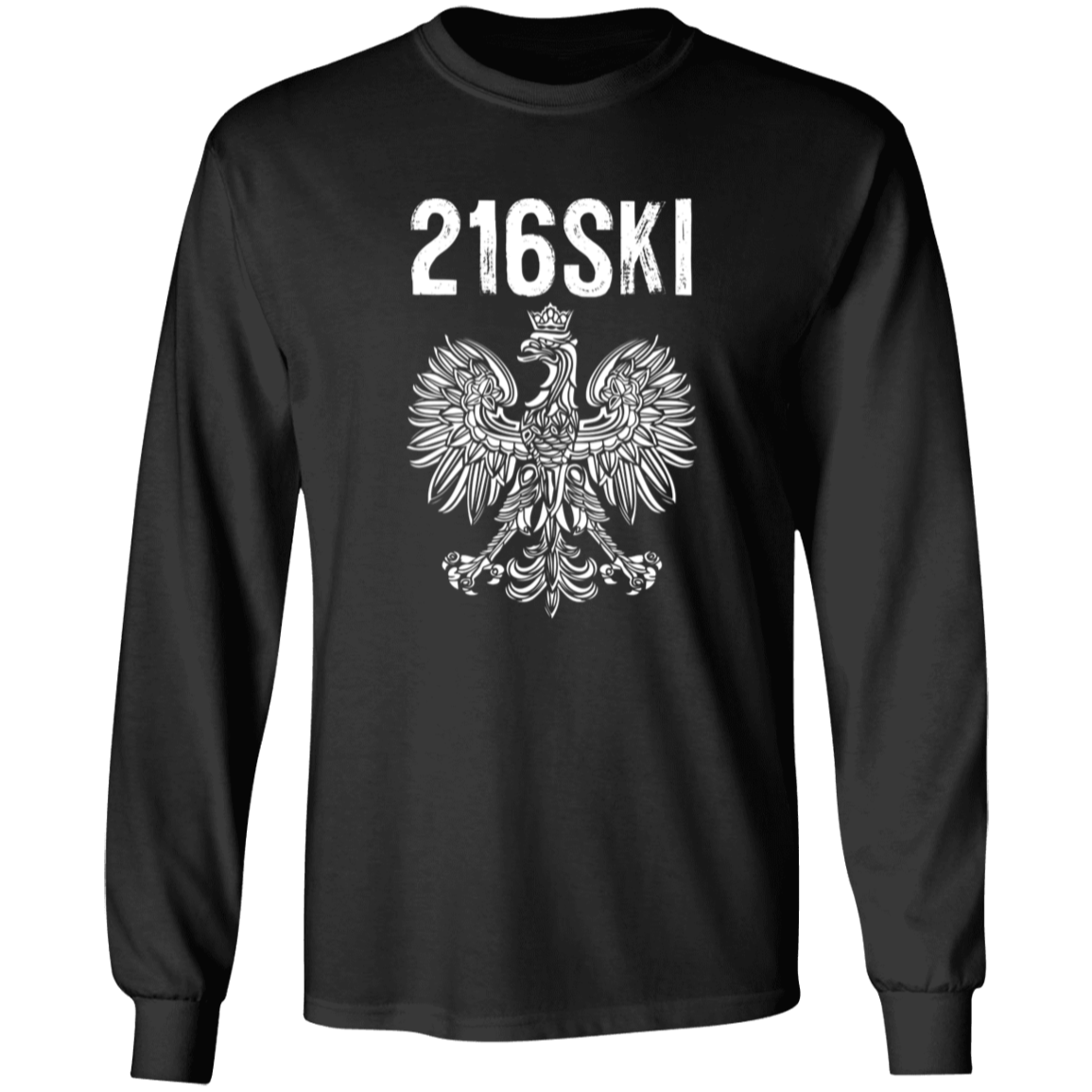 216SKI Cleveland Ohio Polish Pride Apparel CustomCat G540 LS T-Shirt Black S