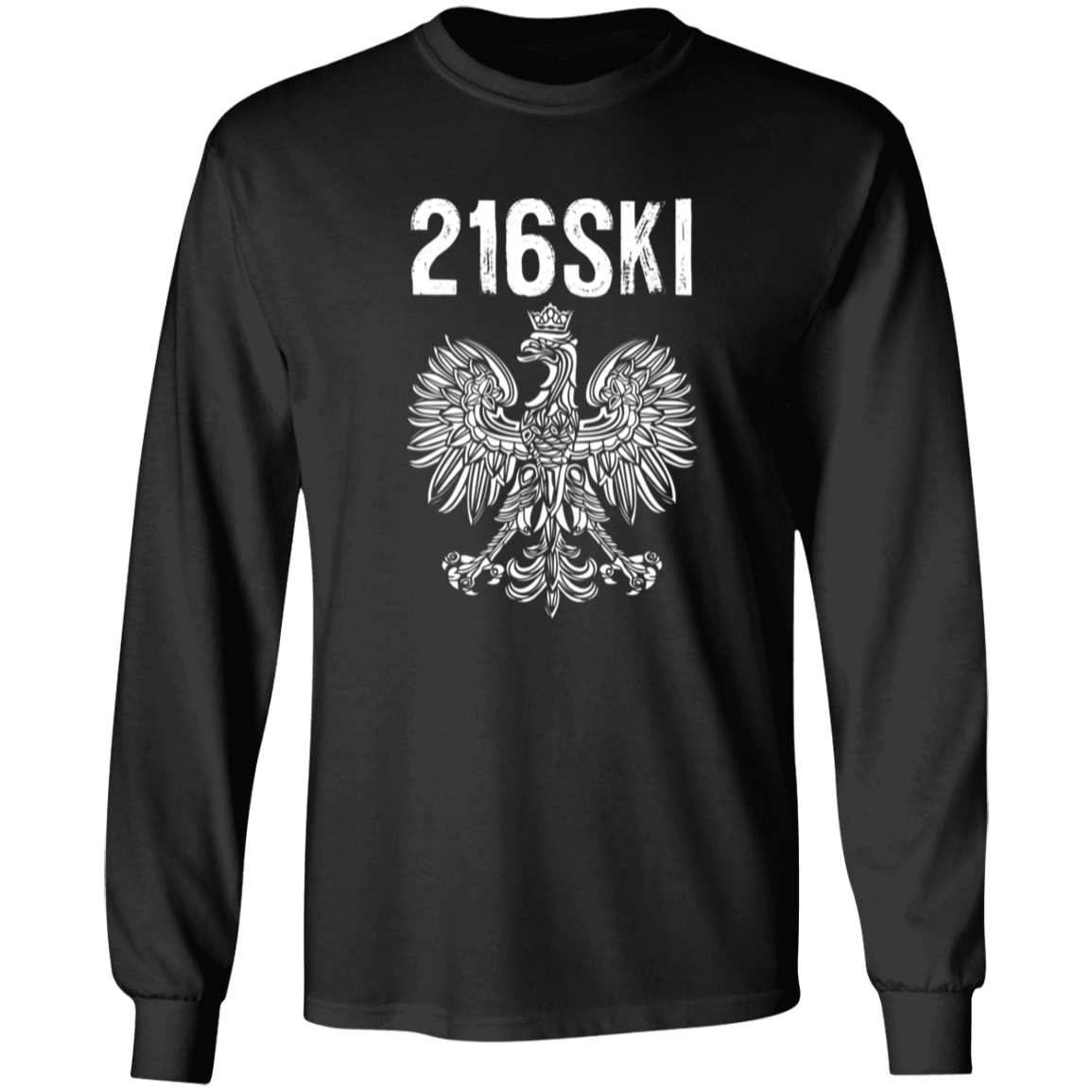 216SKI Cleveland Ohio Polish Pride Apparel CustomCat G240 LS Ultra Cotton T-Shirt Black S