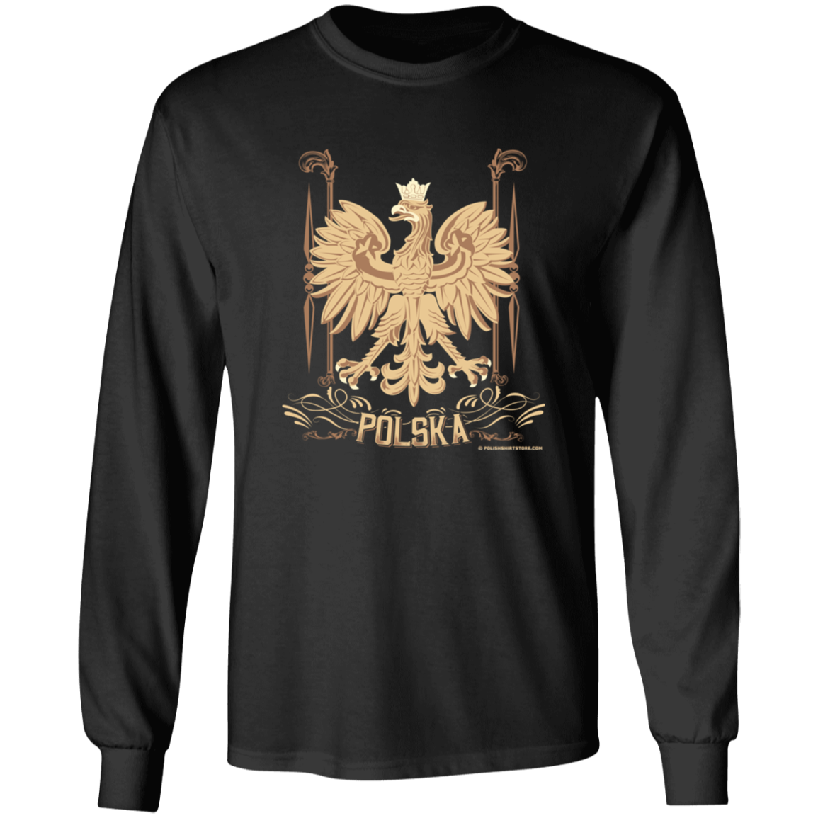 Polska Gold Polish Eagle Apparel CustomCat G240 LS Ultra Cotton T-Shirt Black S