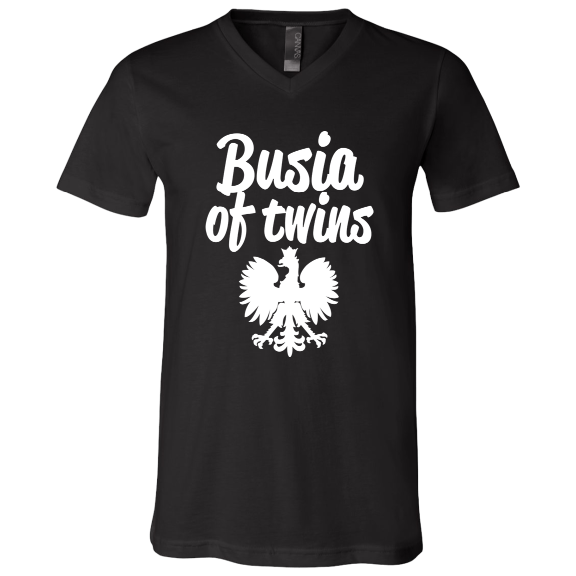 Busia of Twins Apparel CustomCat 3005 Unisex Jersey SS V-Neck T-Shirt Black X-Small