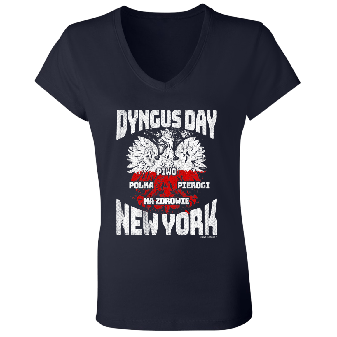 Dyngus Day New York Apparel CustomCat B6005 Ladies' Jersey V-Neck T-Shirt Navy S